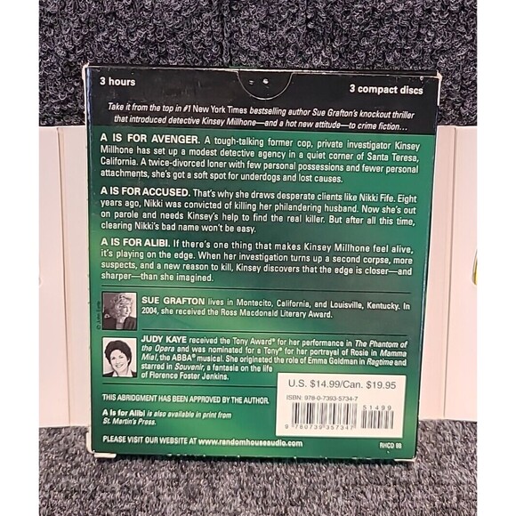 A Is For Alibi (A Kinsey Millhone Novel) - Audio CD By Grafton, Sue - VERY GOOD - Picture 2 of 4